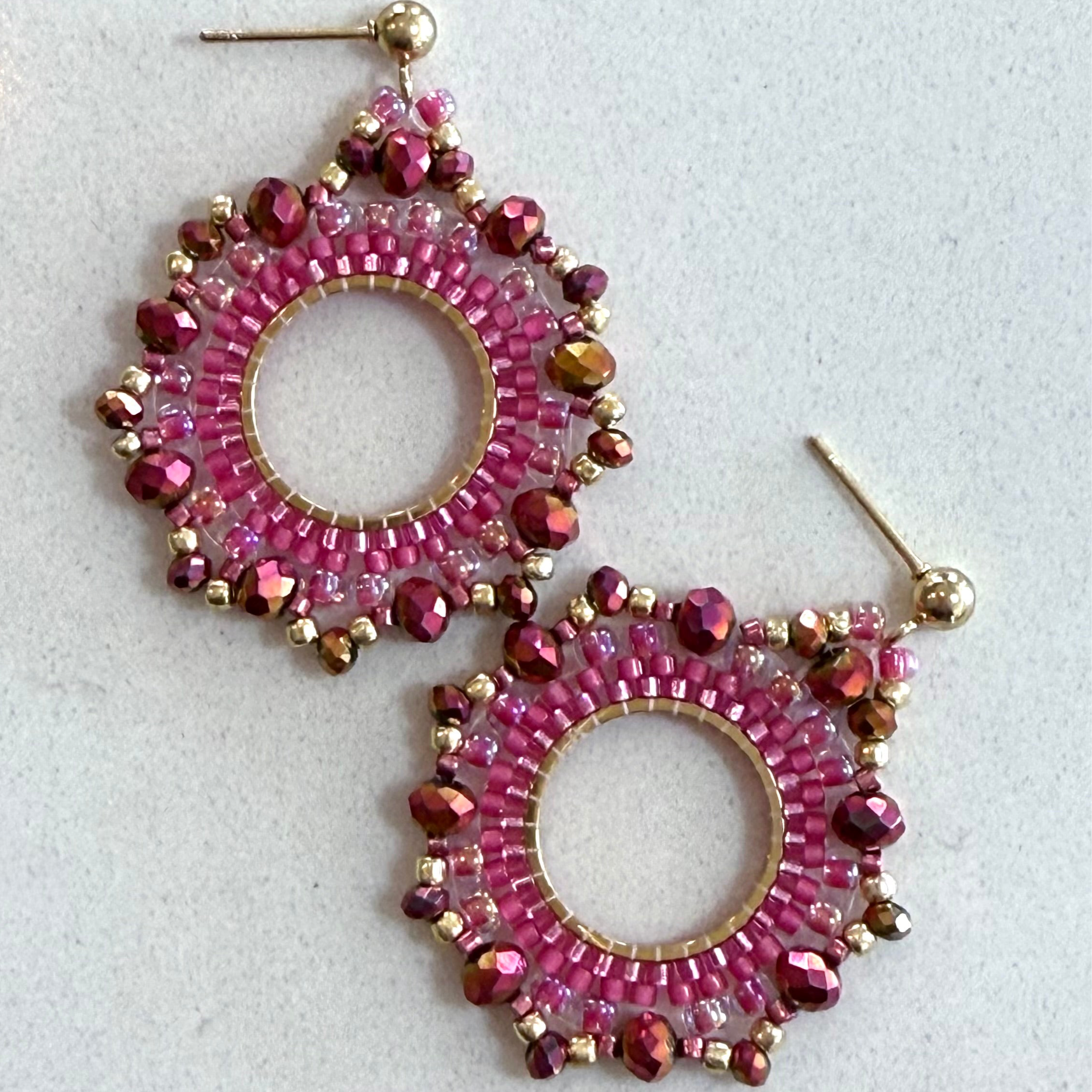 Magenta Beaded Hoops