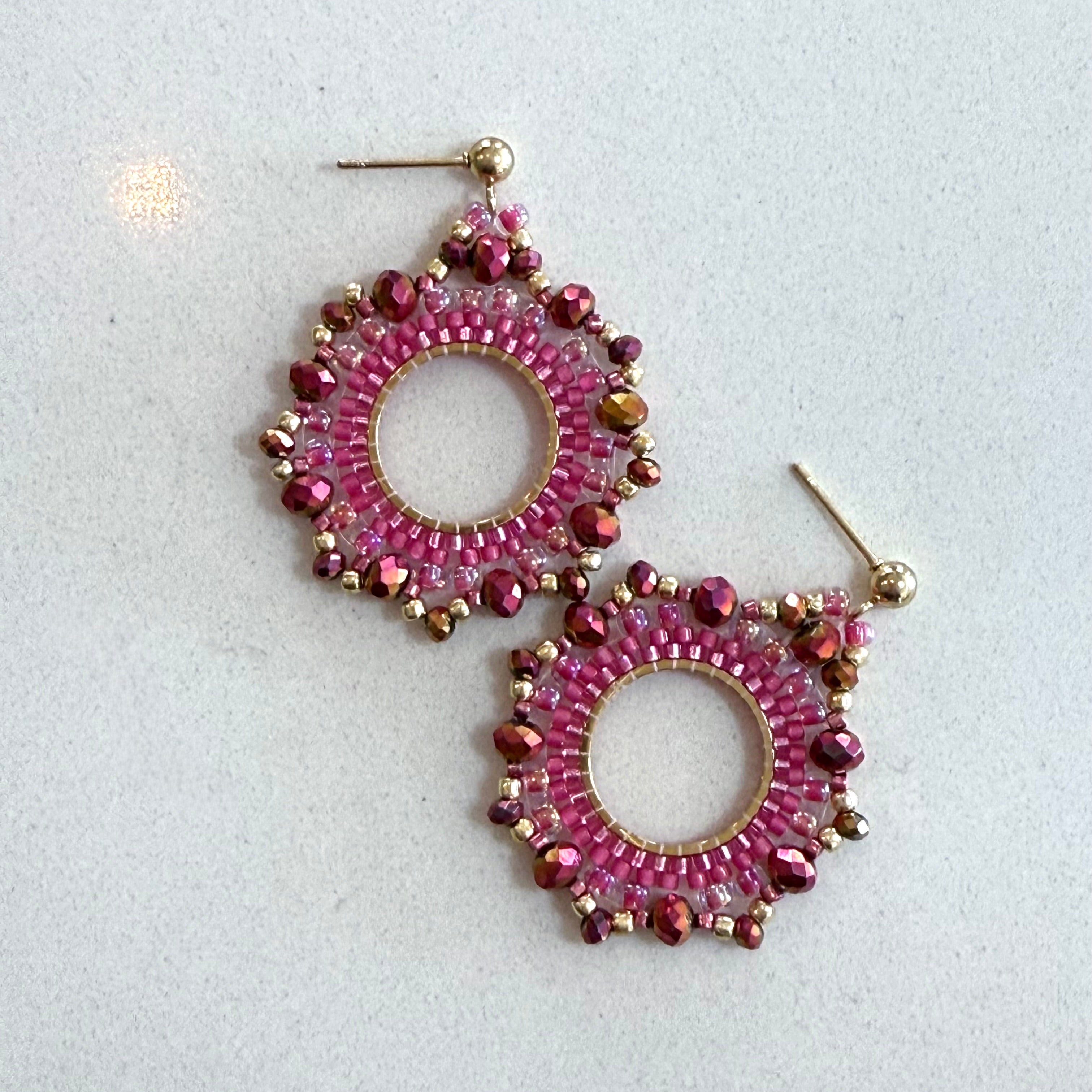 Magenta Beaded Hoops