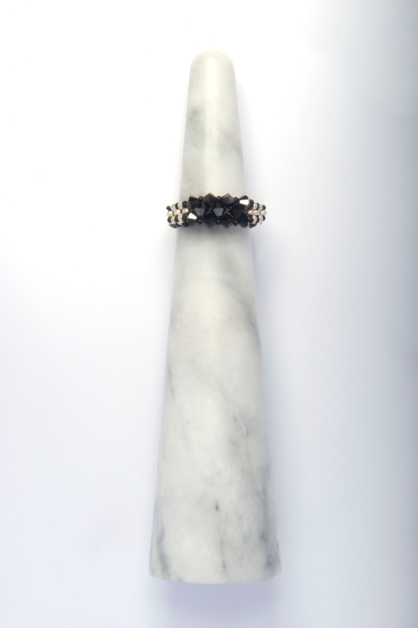 Onyx & Silver Swarovski Ring