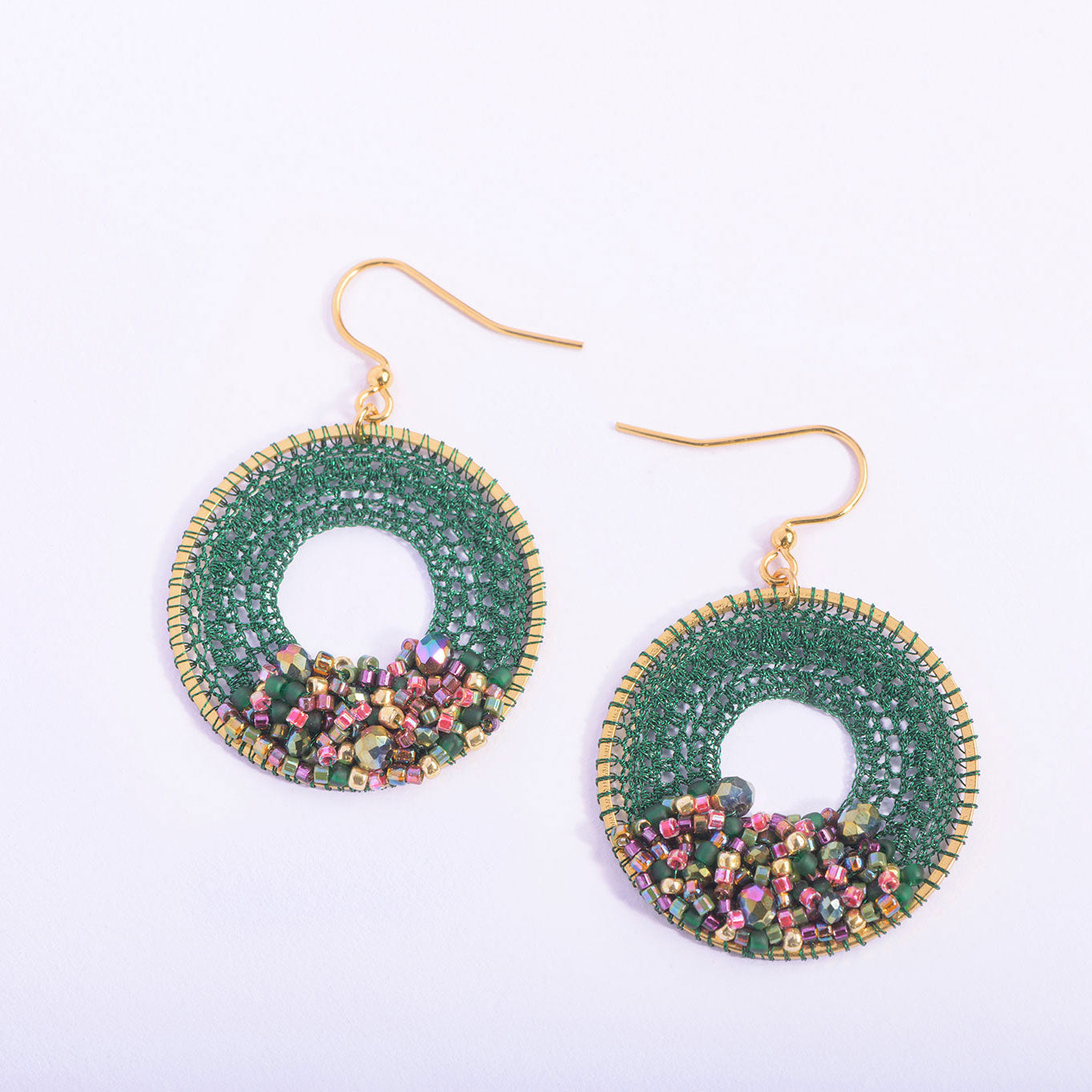 Emerald & Peony Beaded Micro-Crochet