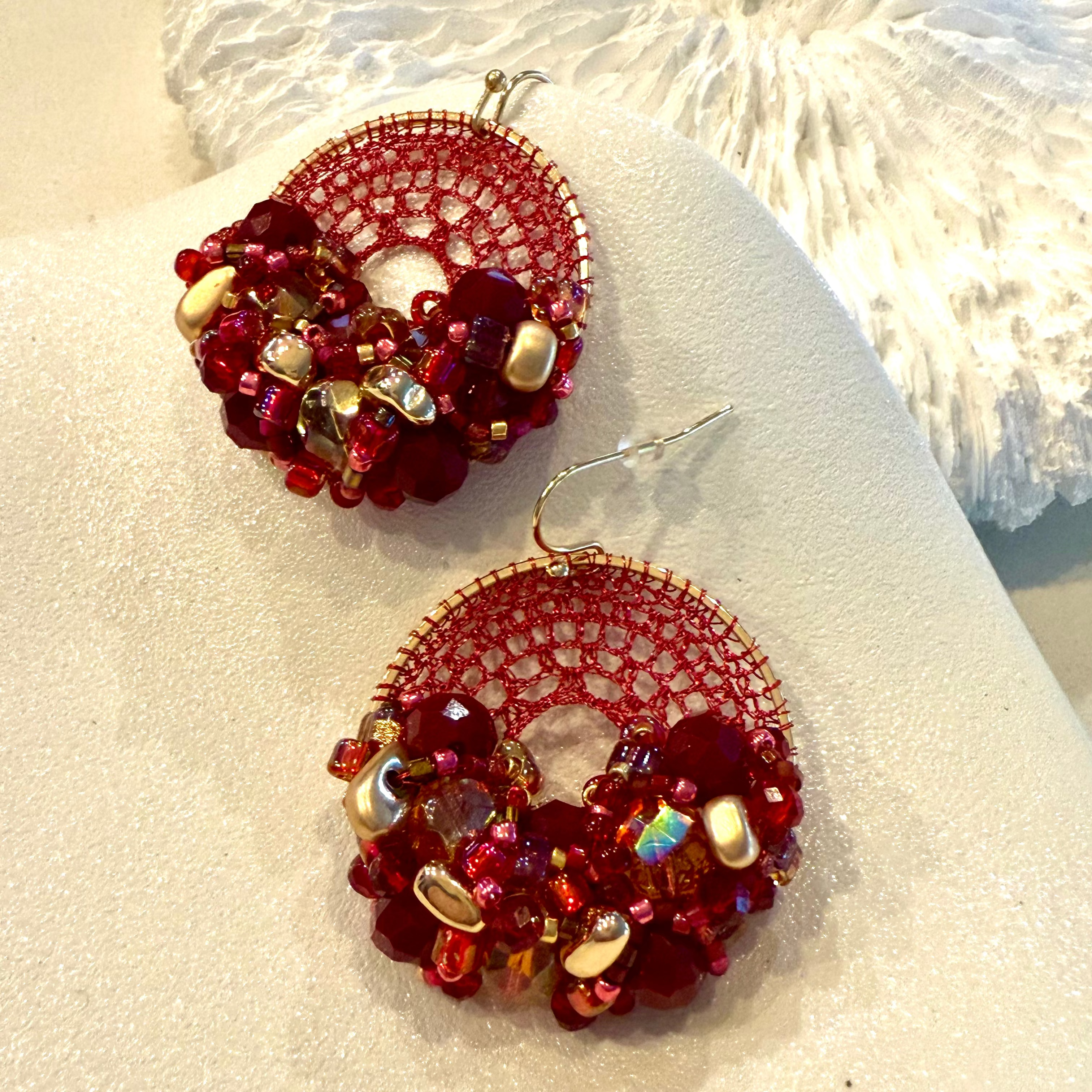 Burgundy-Rose Bead & Crystal Micro-Crochet