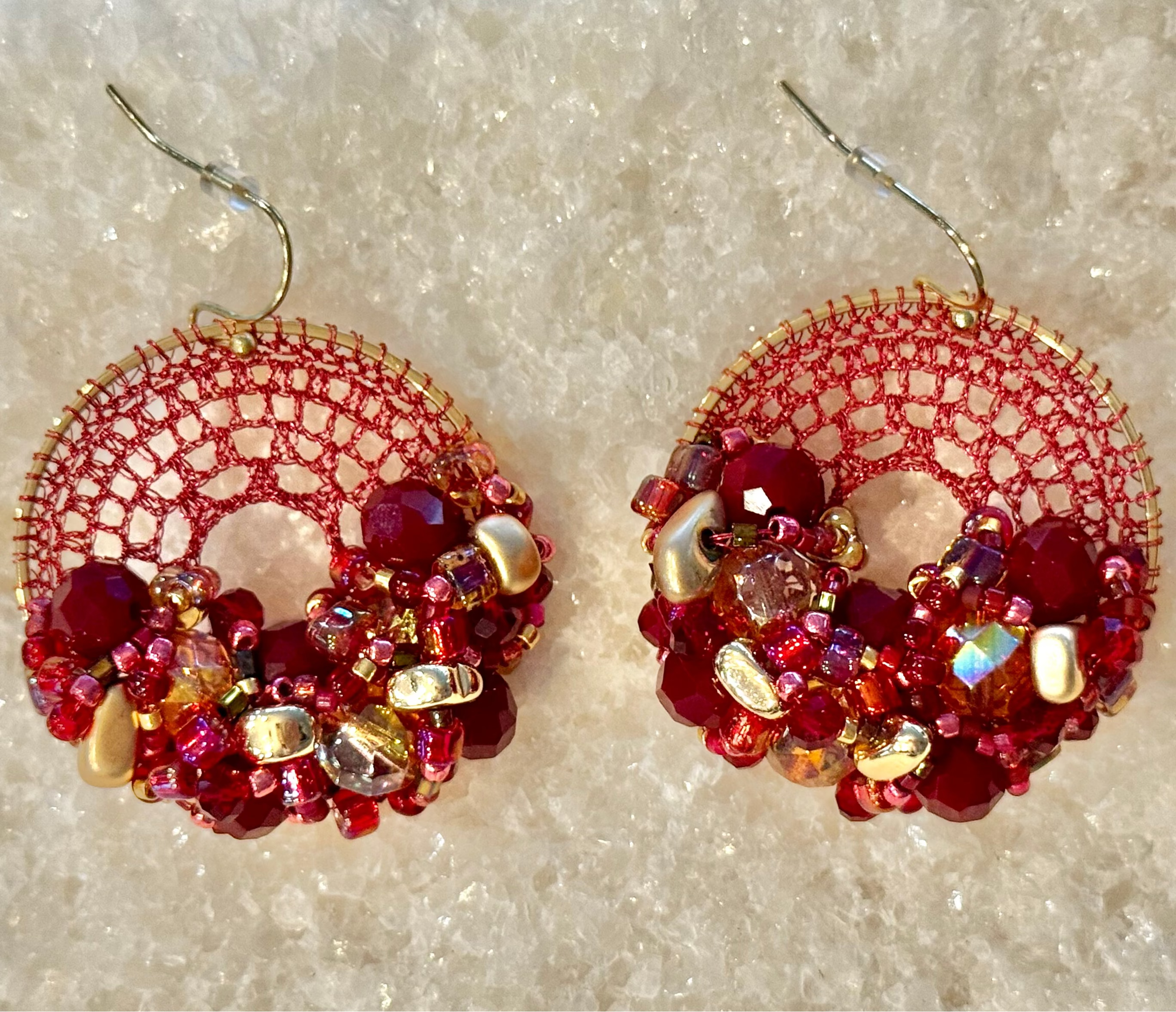 Burgundy-Rose Bead & Crystal Micro-Crochet