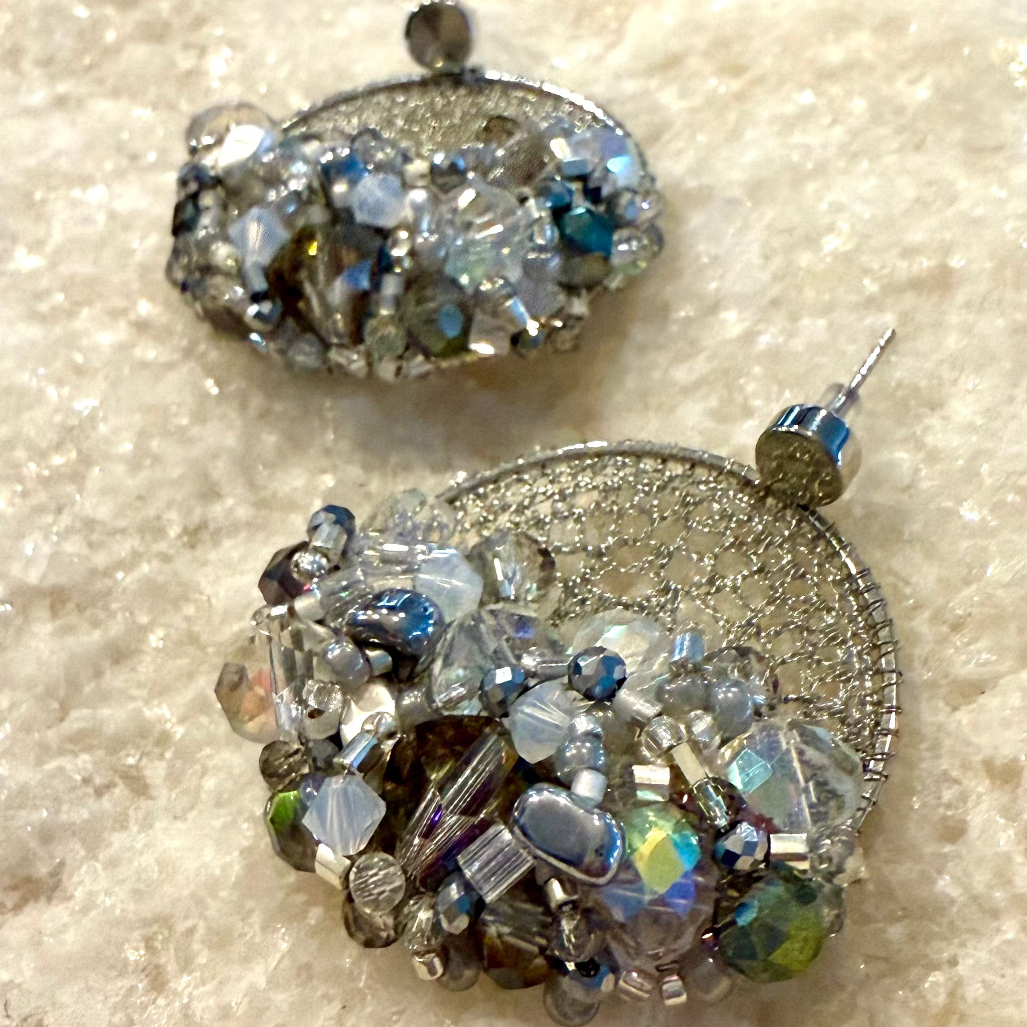 Iridescent Silver Bead & Crystal Micro-Crochet