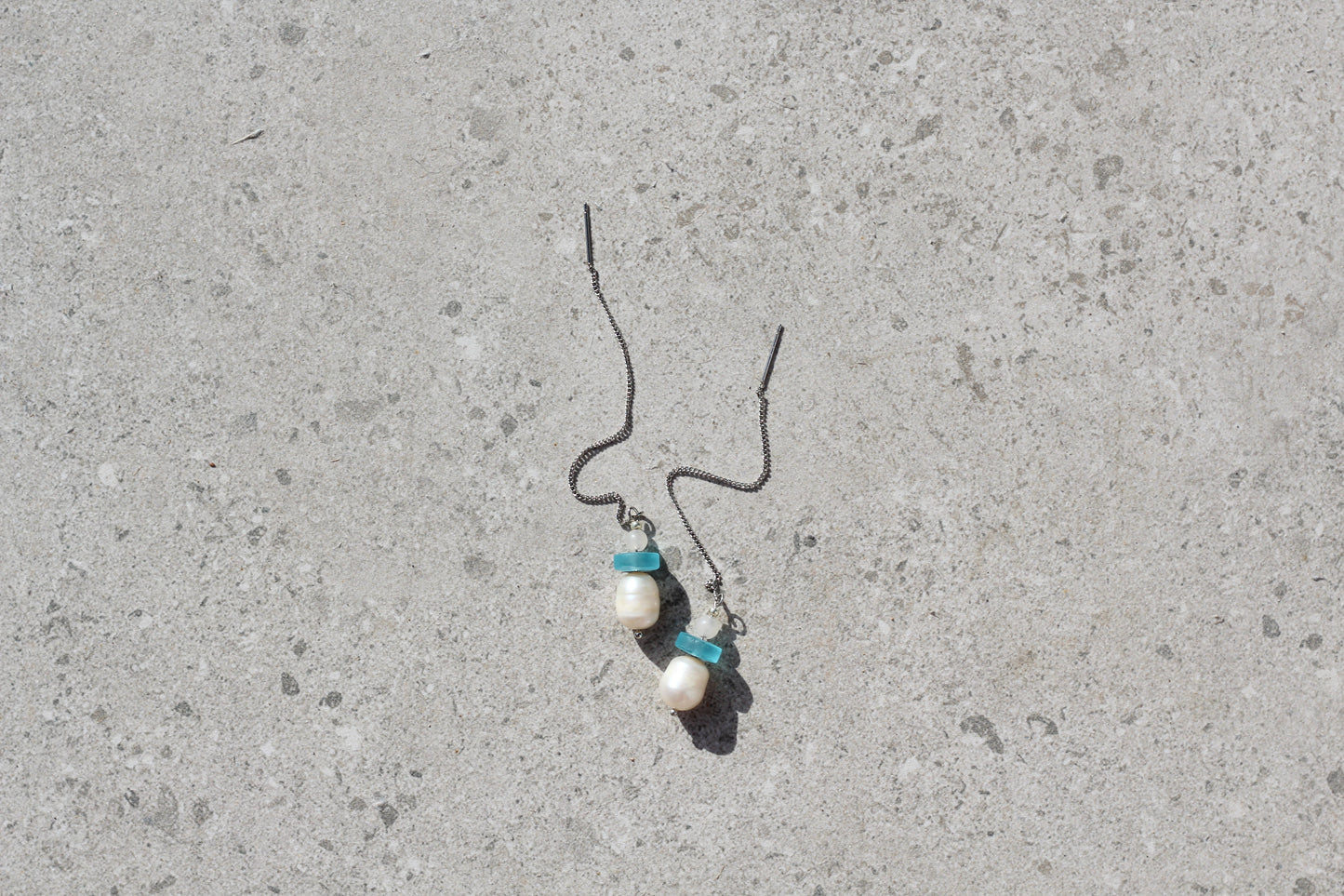 Turquoise Sea Glass & Pearl Drops