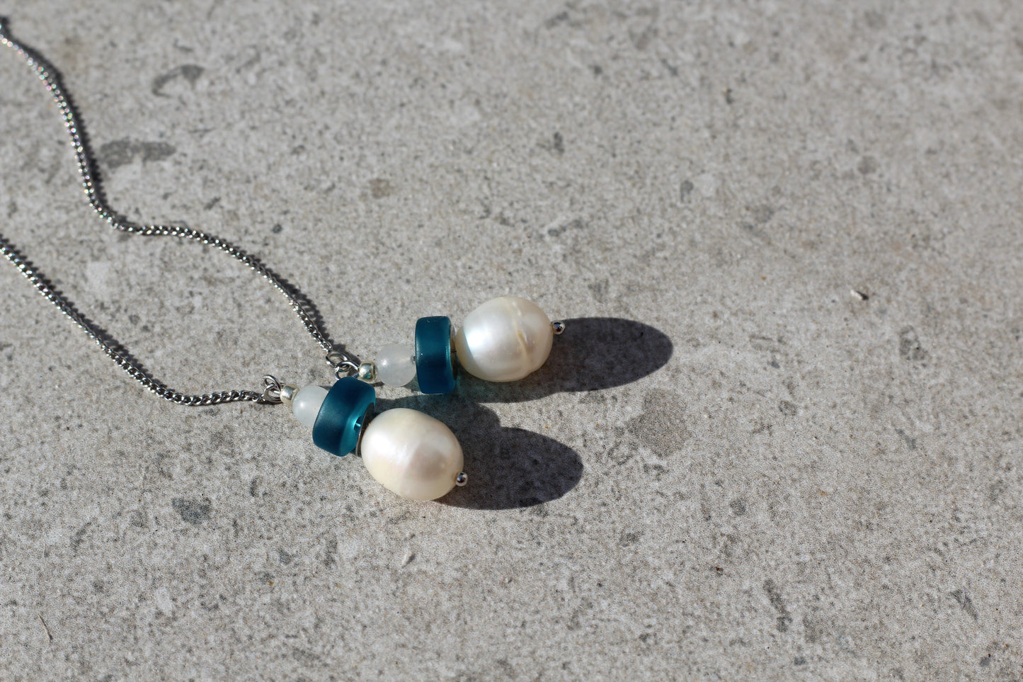 Blue Sea Glass & Pearl Drops