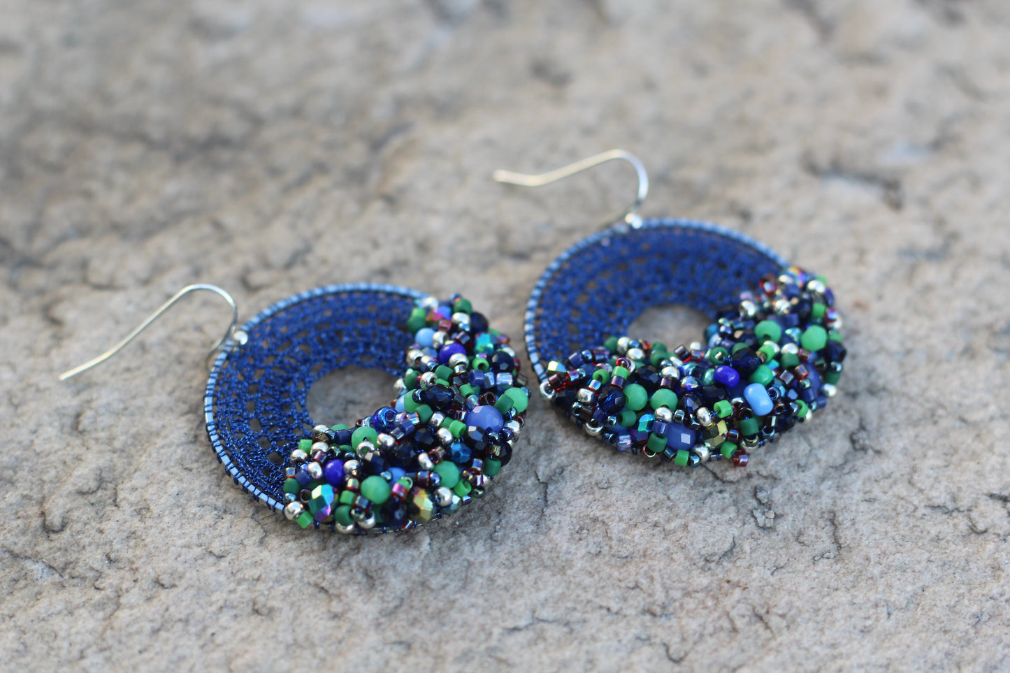 Royal Blue & Green Beaded Micro-Crochet