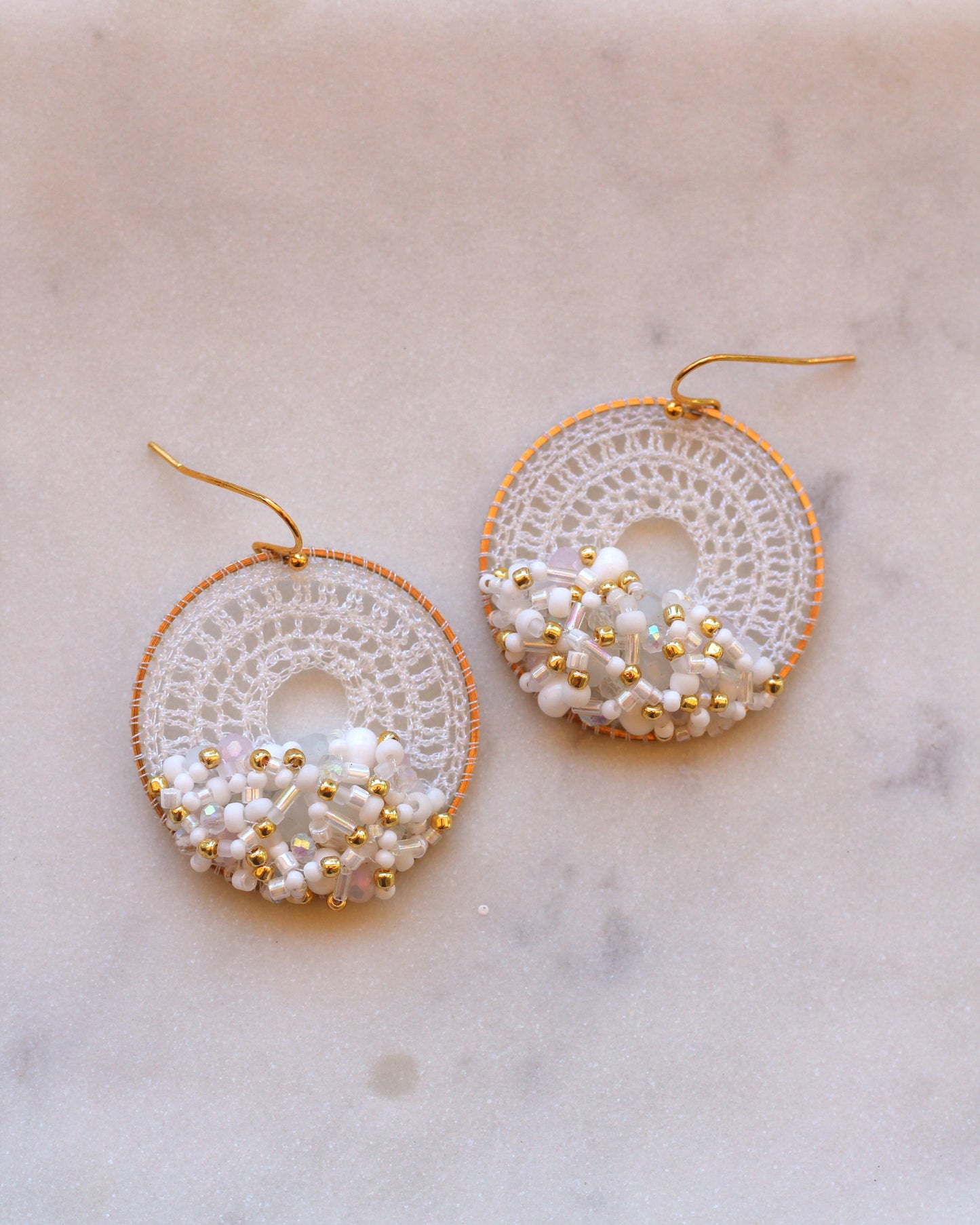 White & Gold Beaded Micro-Crochet