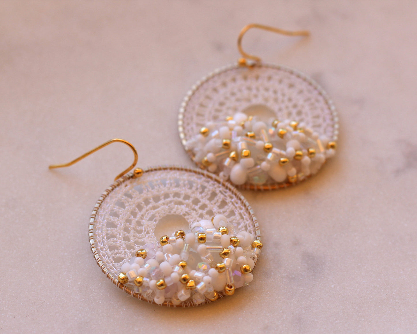 White & Gold Beaded Micro-Crochet