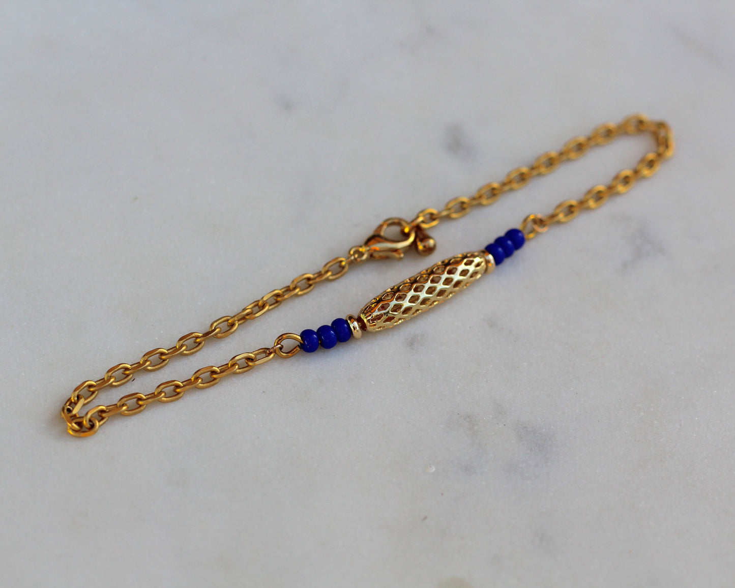 Gold & Blue Cage Bracelet