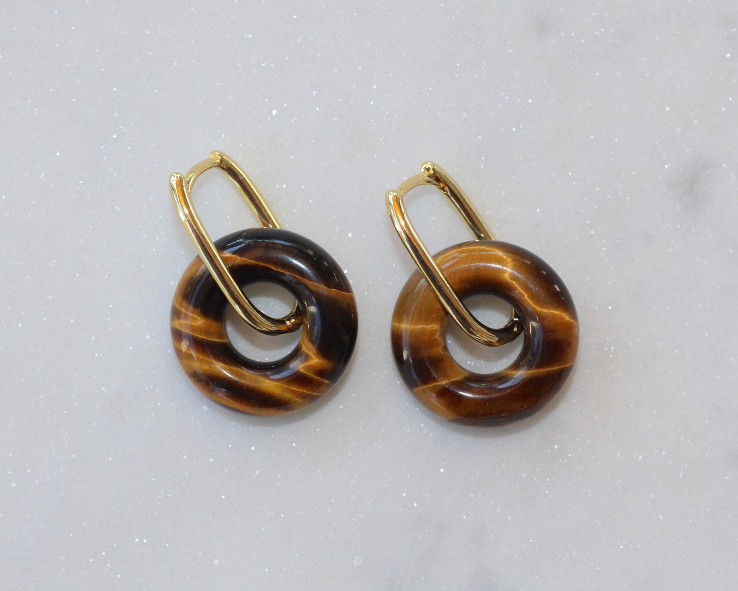 Tiger's Eye & Gold Oval Huggies